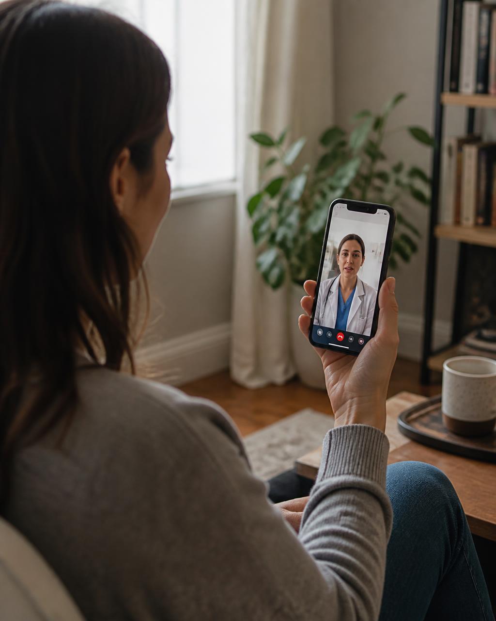 Brasileira em teleconsulta com médica em português pelo celular